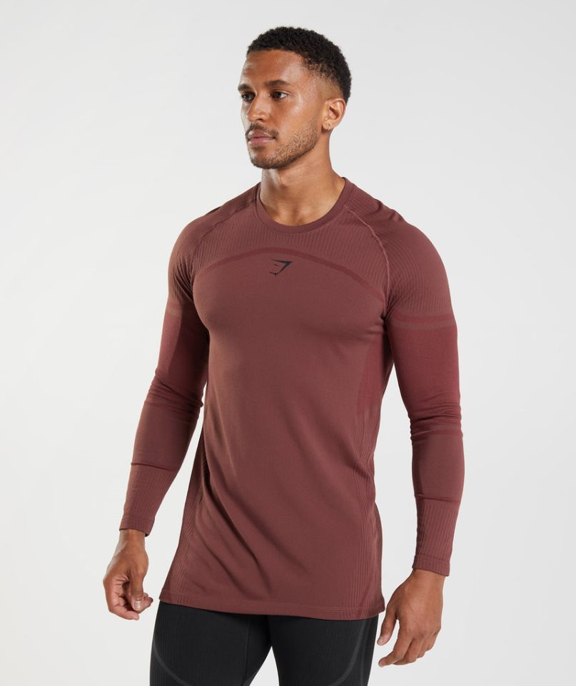 Gymshark 315 Long Sleeve Férfi Póló Barna | HU-J-682