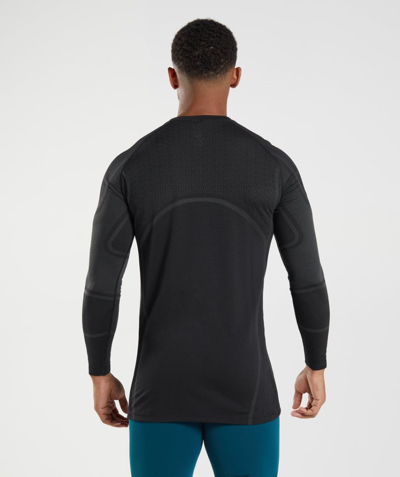 Gymshark 315 Long Sleeve Férfi Póló Fekete | HU-L-123