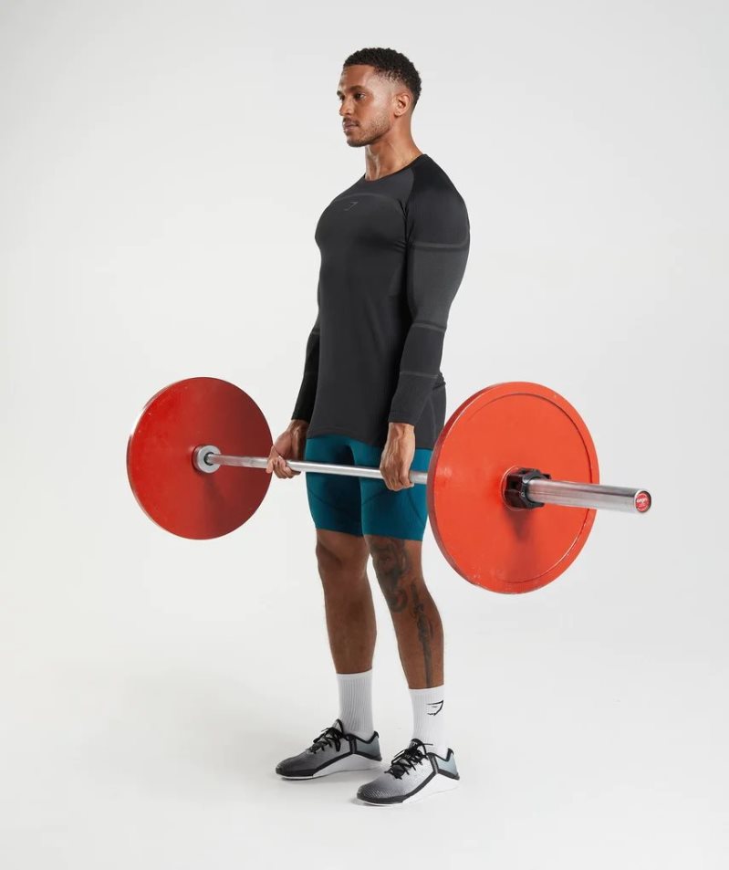 Gymshark 315 Long Sleeve Férfi Póló Fekete | HU-L-123