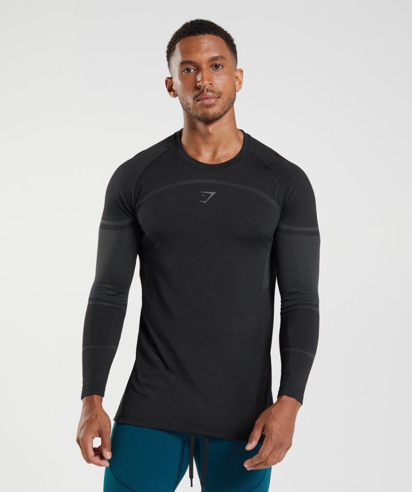 Gymshark 315 Long Sleeve Férfi Póló Fekete | HU-L-123