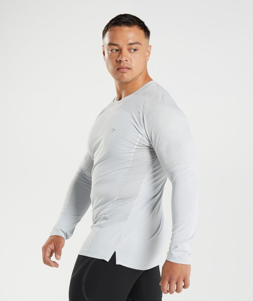 Gymshark 315 Long Sleeve Férfi Póló Világos Szürke | HU-B-258