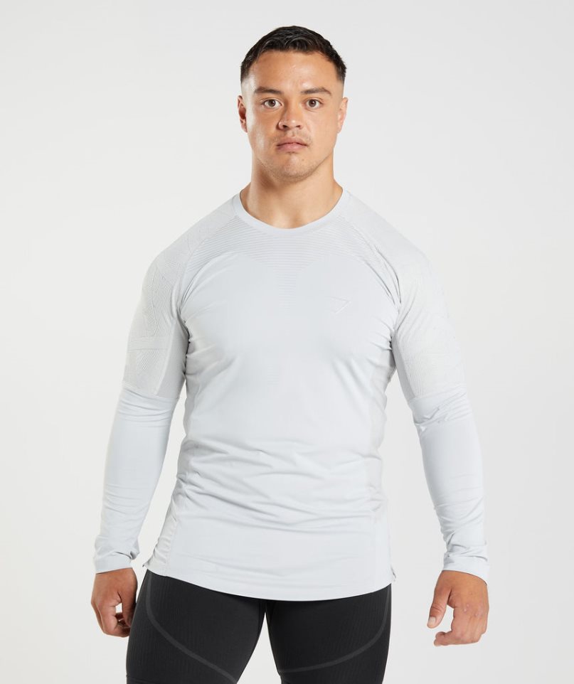 Gymshark 315 Long Sleeve Férfi Póló Világos Szürke | HU-B-258