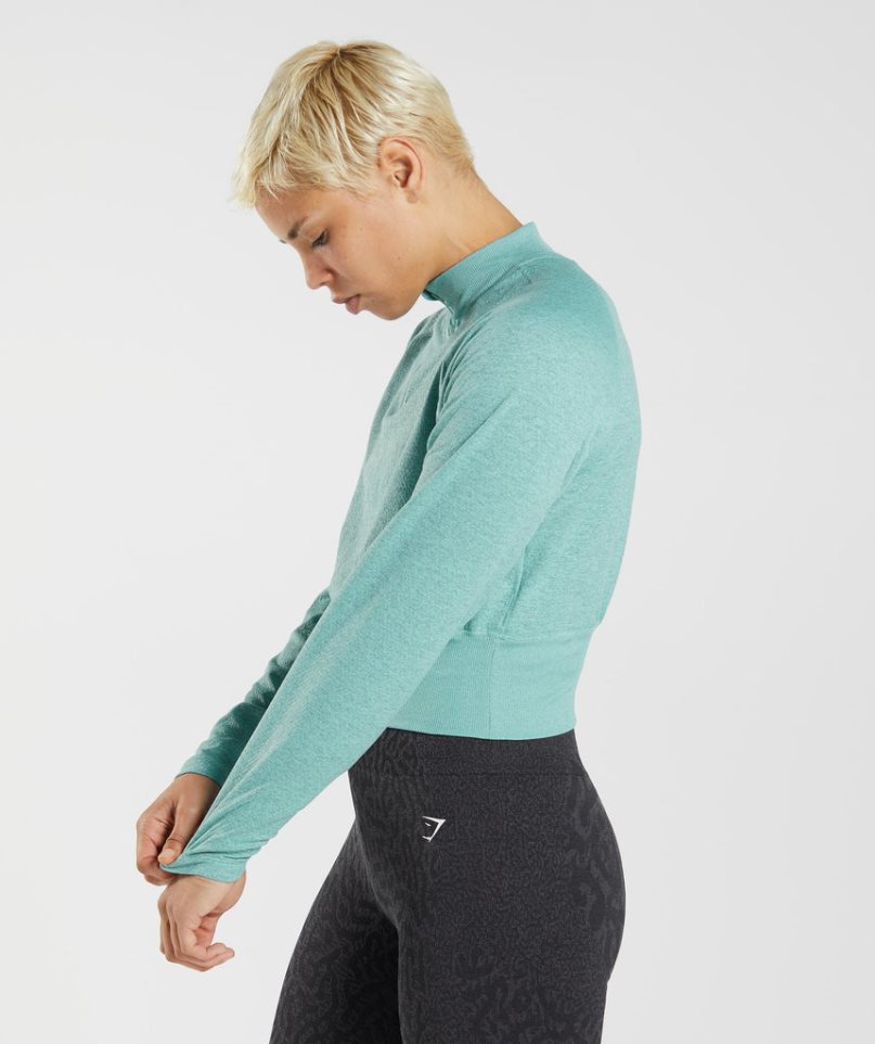 Gymshark 315 Long Sleeve Warmup Top Női Pulóverek Türkiz | HU-F-427
