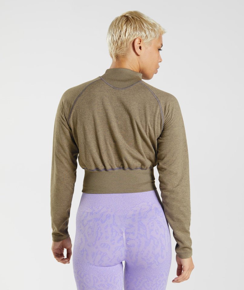 Gymshark 315 Long Sleeve Warmup Top Női Pulóverek Barna | HU-I-382