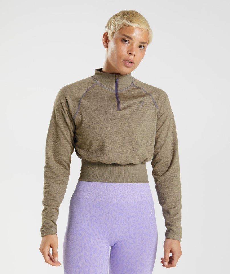 Gymshark 315 Long Sleeve Warmup Top Női Pulóverek Barna | HU-I-382