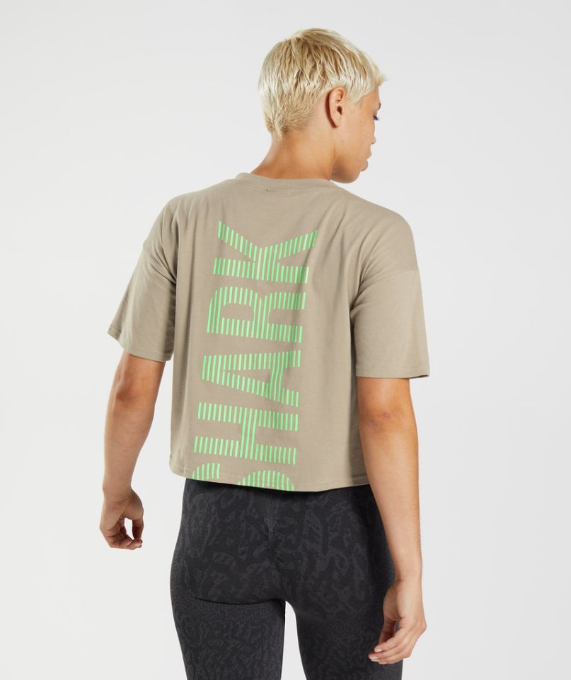 Gymshark 315 Midi Női Póló Khaki | HU-T-598