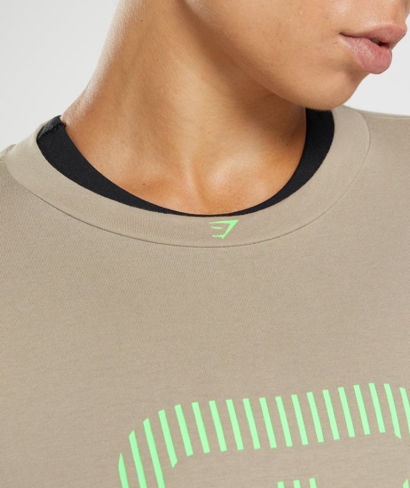 Gymshark 315 Midi Női Póló Khaki | HU-T-598