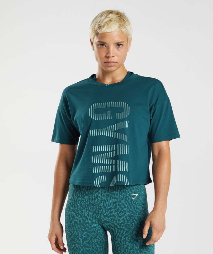 Gymshark 315 Midi Női Póló Türkiz | HU-T-142