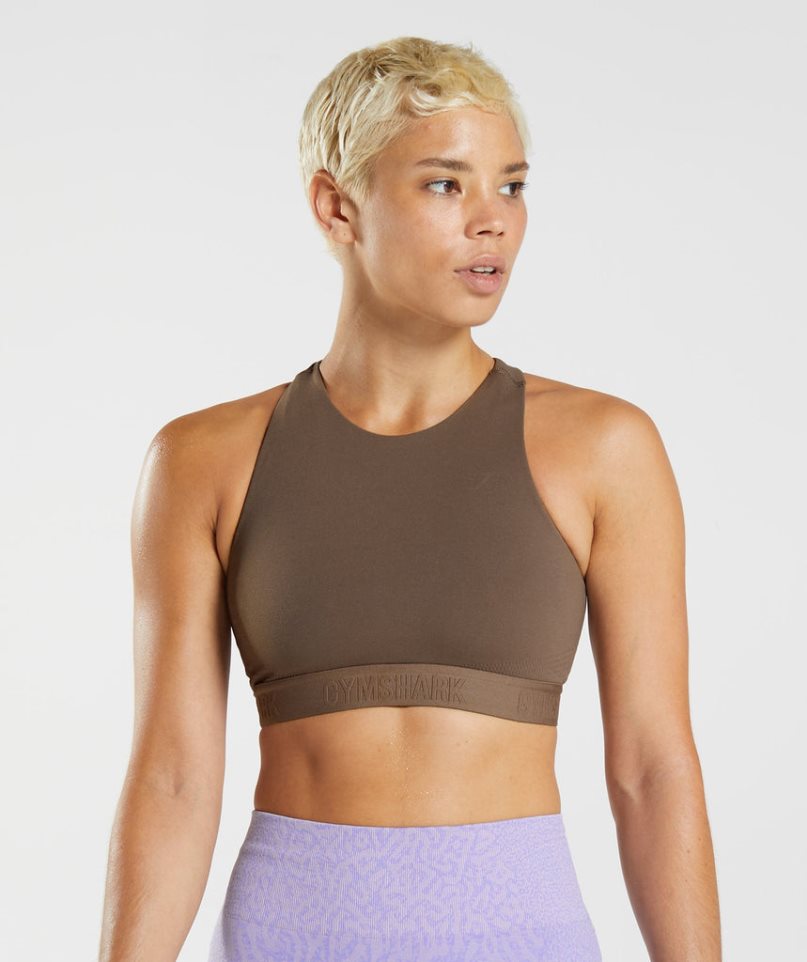 Gymshark 315 Performance High Neck Női Sportmelltartó Sötétbarna | HU-M-061