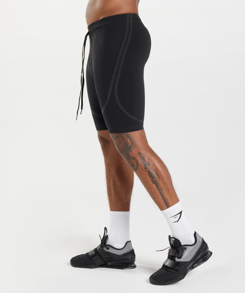 Gymshark 315 Seamless 1/2 Férfi Rövidnadrág Fekete | HU-A-520