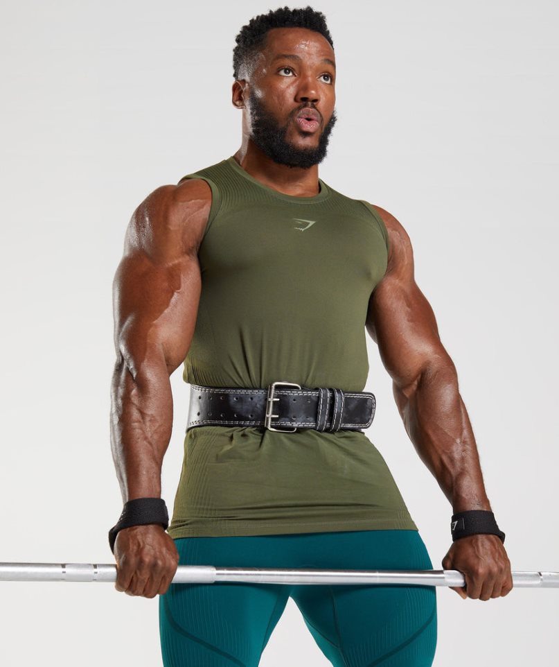 Gymshark 315 Seamless Férfi Ujjatlan Póló Olivazöld | HU-A-702