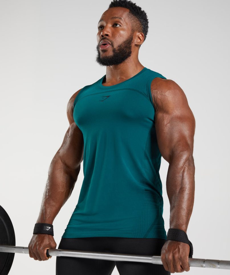 Gymshark 315 Seamless Férfi Ujjatlan Póló Türkiz | HU-K-265