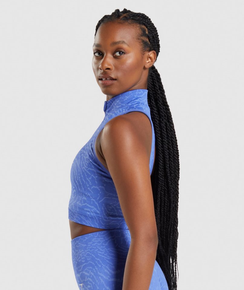 Gymshark Adapt Animal Seamless 1/2 Zip Női Vágott Felsők Kék | HU-S-241