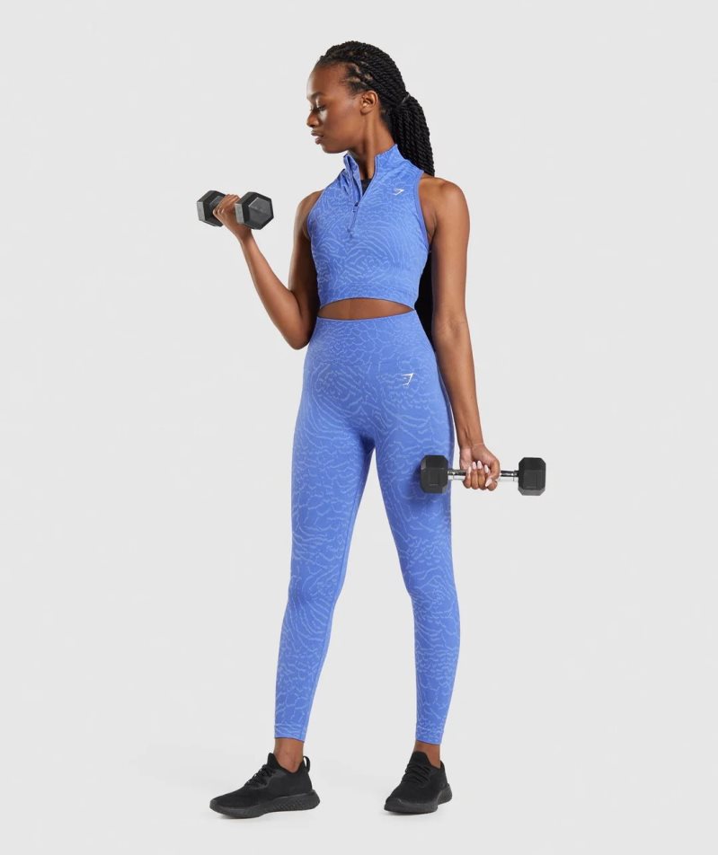 Gymshark Adapt Animal Seamless 1/2 Zip Női Vágott Felsők Kék | HU-S-241