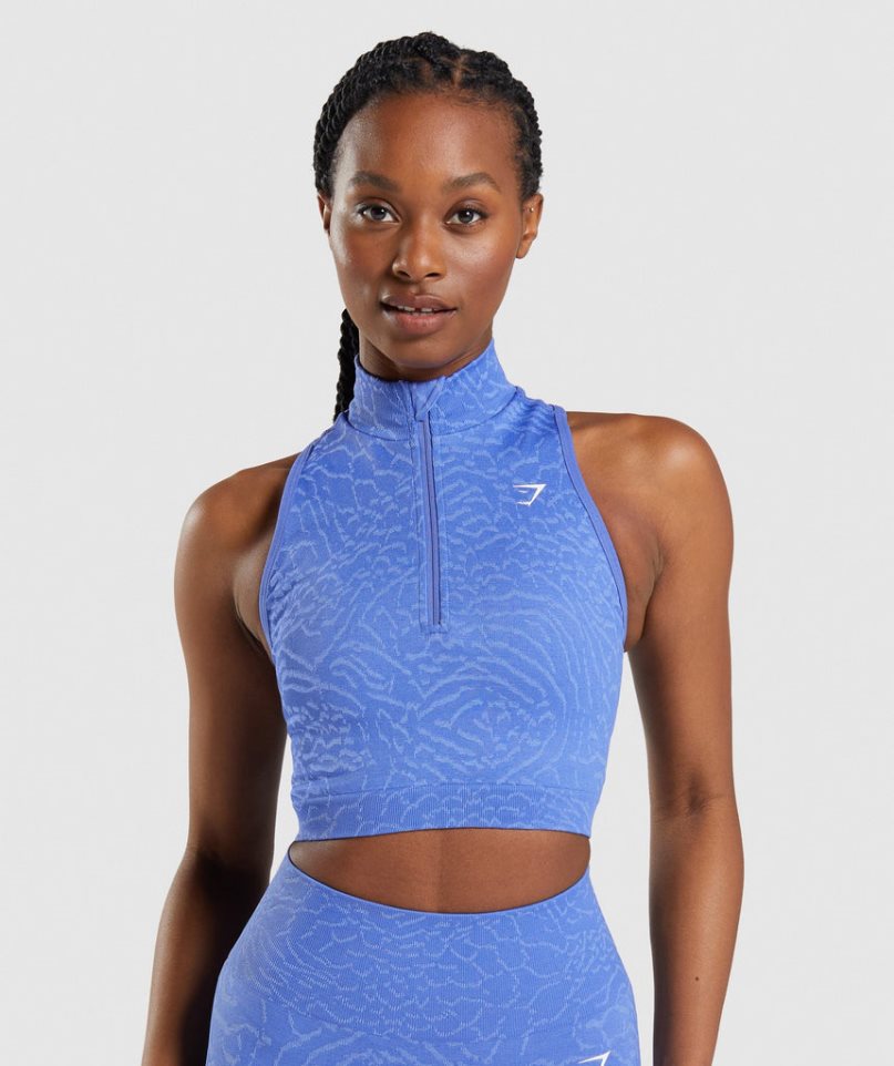 Gymshark Adapt Animal Seamless 1/2 Zip Női Vágott Felsők Kék | HU-S-241