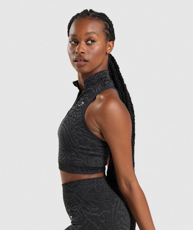 Gymshark Adapt Animal Seamless 1/2 Zip Női Vágott Felsők Fekete | HU-Z-451