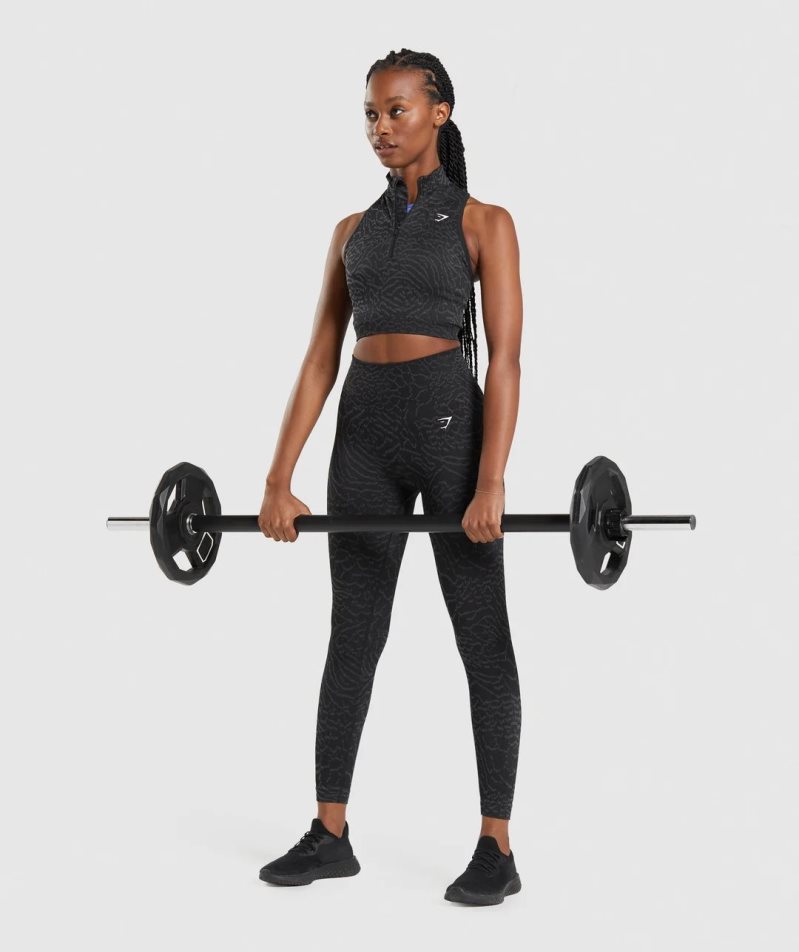 Gymshark Adapt Animal Seamless 1/2 Zip Női Vágott Felsők Fekete | HU-Z-451