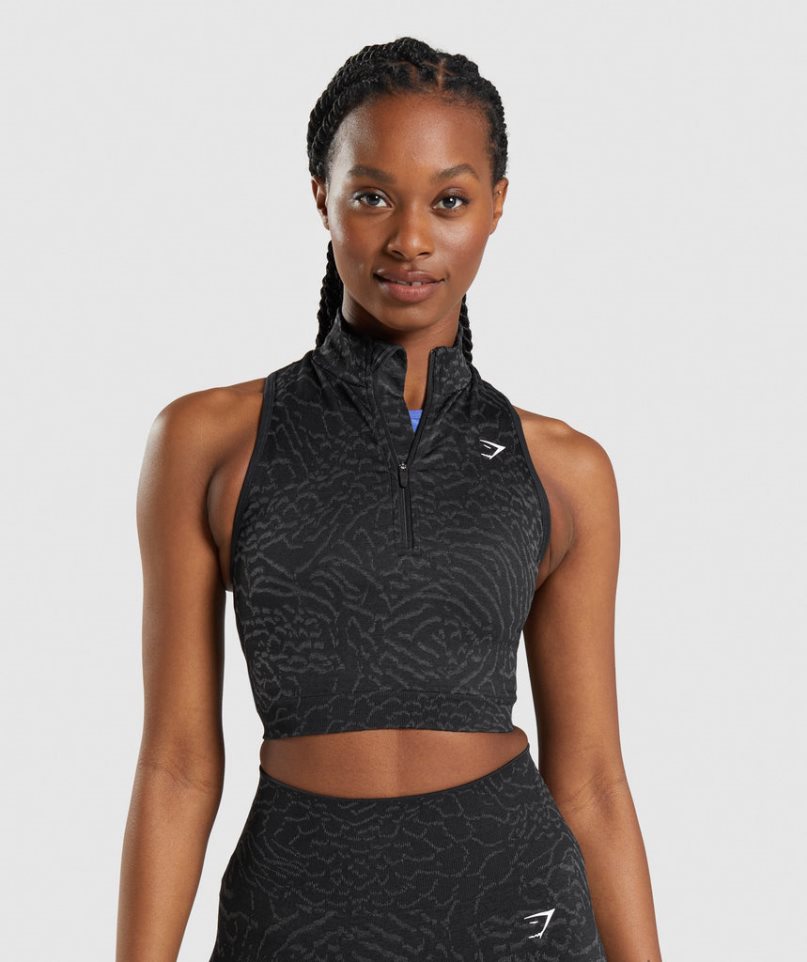 Gymshark Adapt Animal Seamless 1/2 Zip Női Vágott Felsők Fekete | HU-Z-451