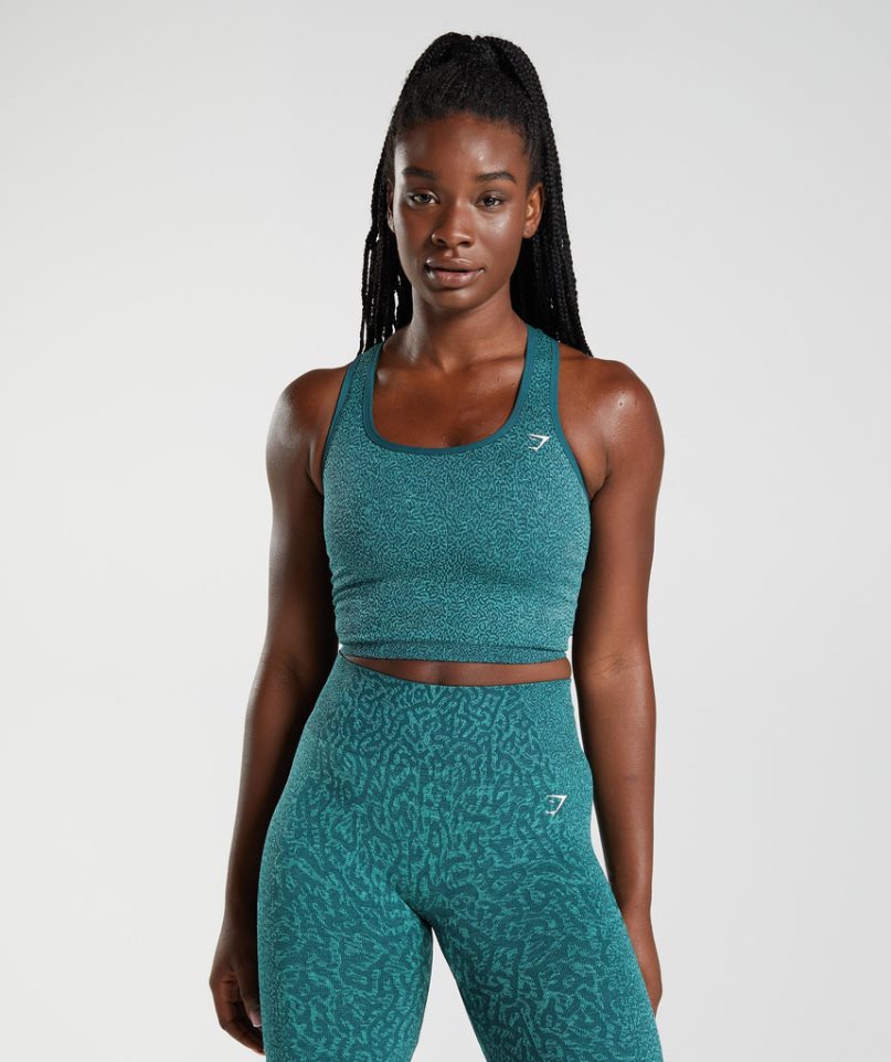 Gymshark Adapt Animal Seamless Crop Női Ujjatlan Póló Türkiz | HU-F-467
