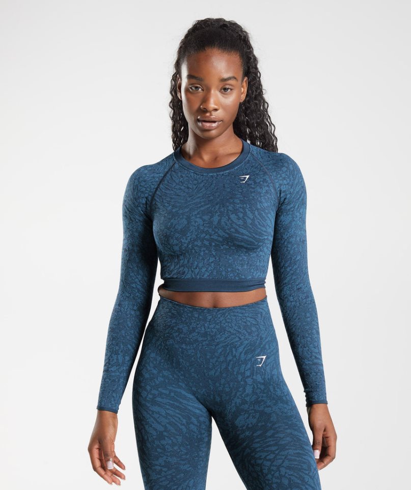 Gymshark Adapt Animal Seamless Csipke Up Back Női Vágott Felsők Sötétkék | HU-T-106