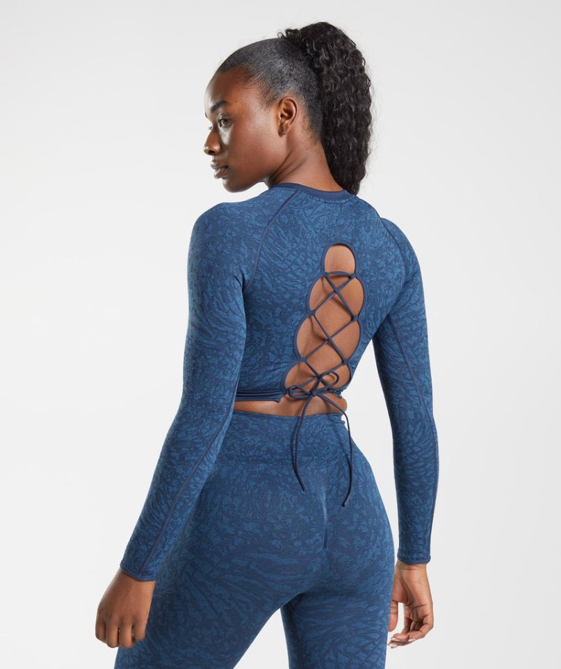 Gymshark Adapt Animal Seamless Csipke Up Back Női Vágott Felsők Sötétkék | HU-T-106