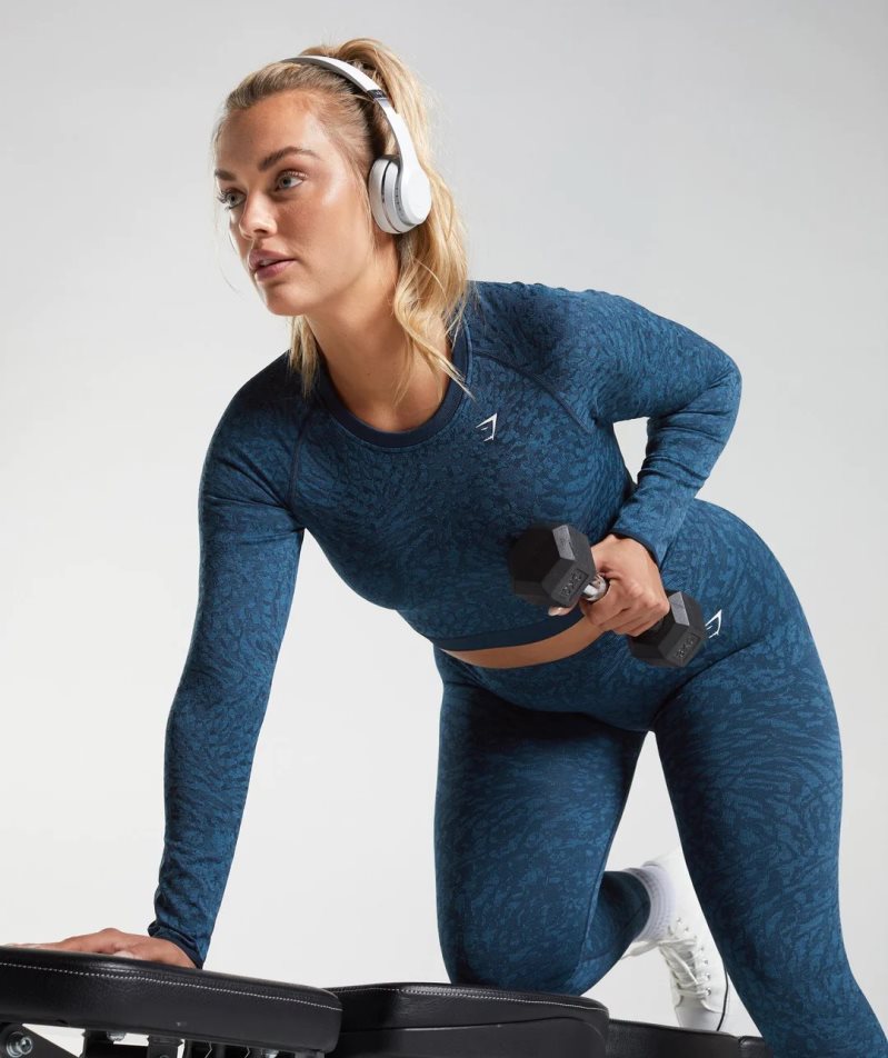 Gymshark Adapt Animal Seamless Csipke Up Back Női Vágott Felsők Sötétkék | HU-T-106