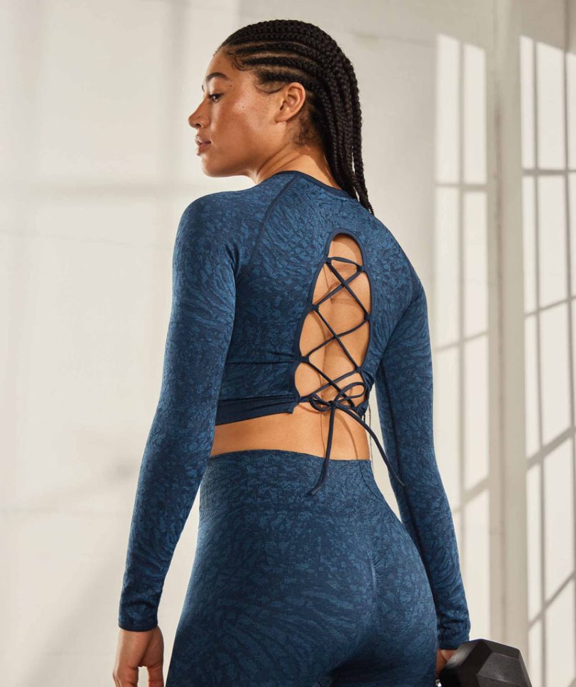 Gymshark Adapt Animal Seamless Csipke Up Back Női Vágott Felsők Sötétkék | HU-T-106