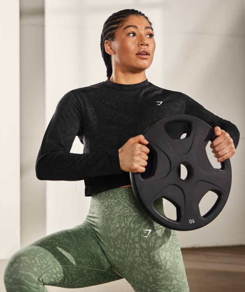 Gymshark Adapt Animal Seamless Long Sleeve Top Női Póló Fekete | HU-D-082
