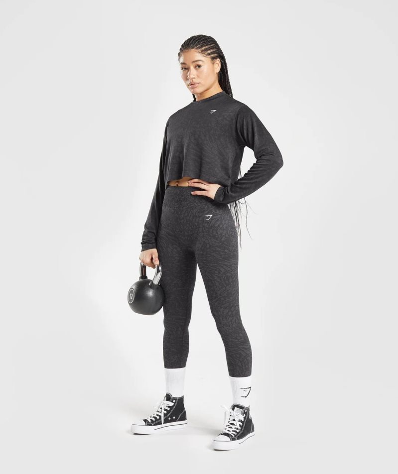 Gymshark Adapt Animal Seamless Long Sleeve Top Női Póló Fekete | HU-D-082