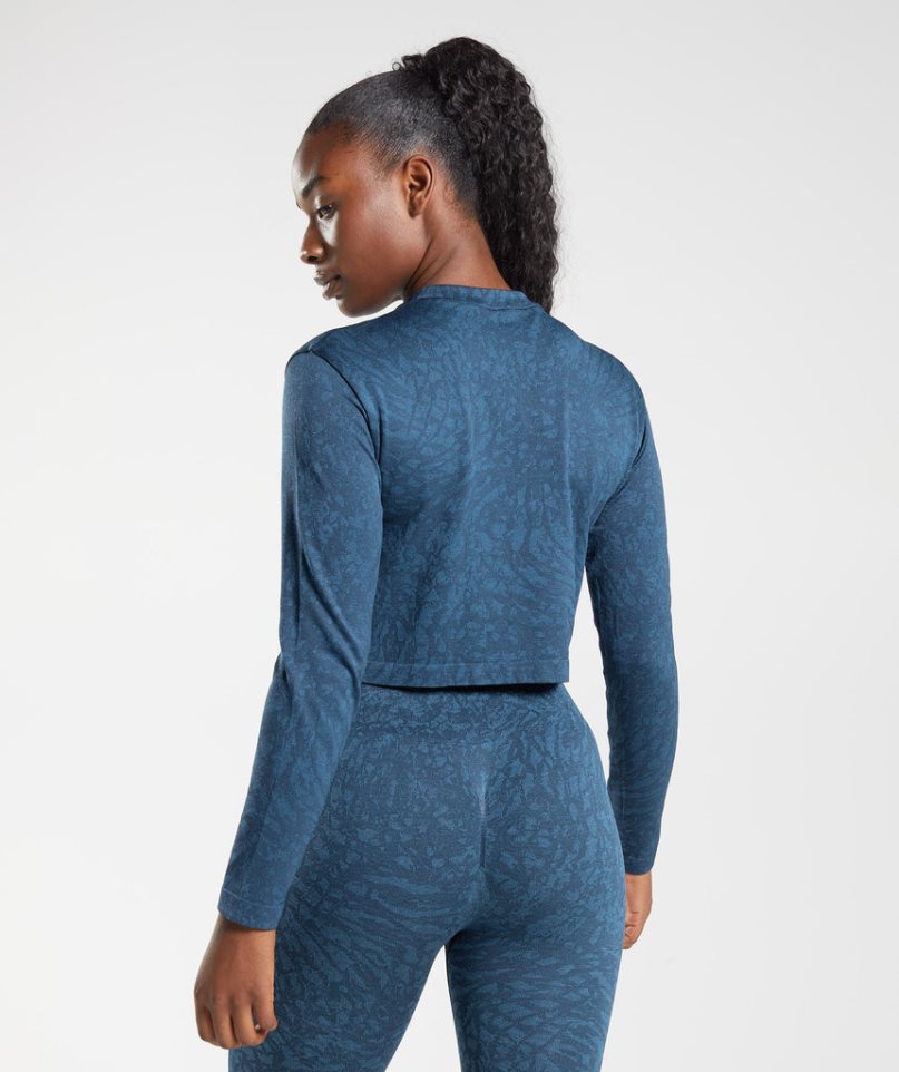Gymshark Adapt Animal Seamless Long Sleeve Top Női Póló Sötétkék | HU-D-479
