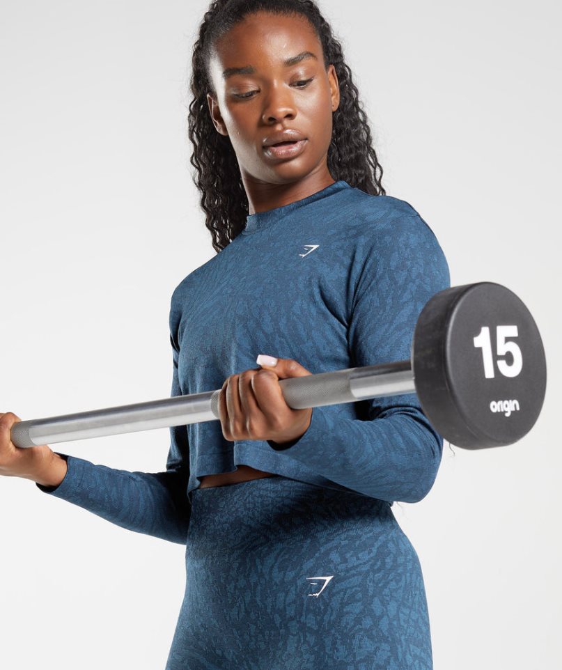 Gymshark Adapt Animal Seamless Long Sleeve Top Női Póló Sötétkék | HU-D-479