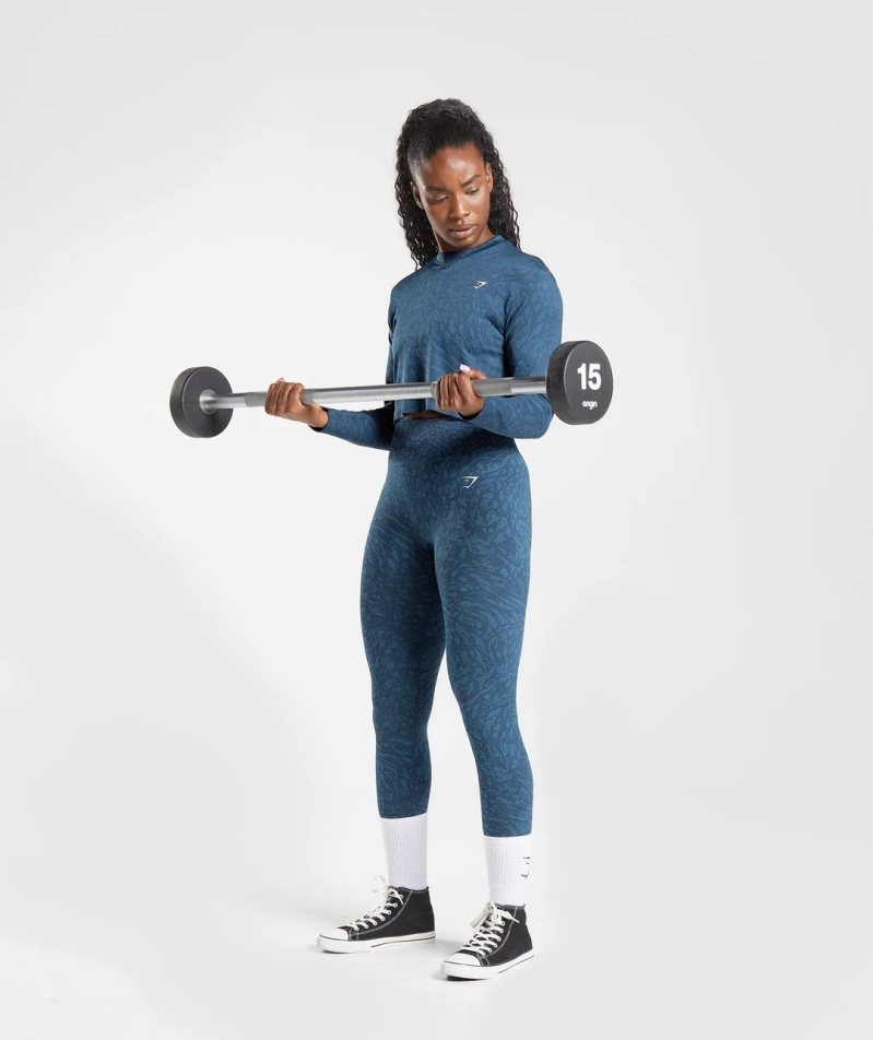 Gymshark Adapt Animal Seamless Long Sleeve Top Női Póló Sötétkék | HU-D-479