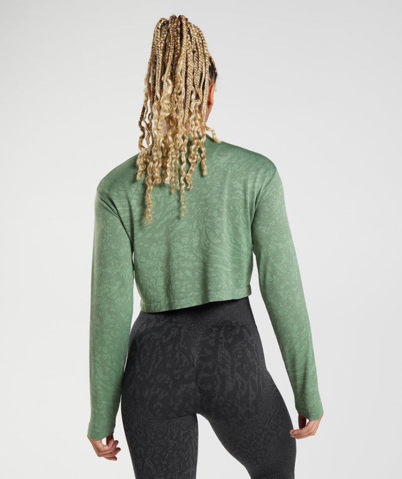 Gymshark Adapt Animal Seamless Long Sleeve Top Női Póló Zöld | HU-H-045