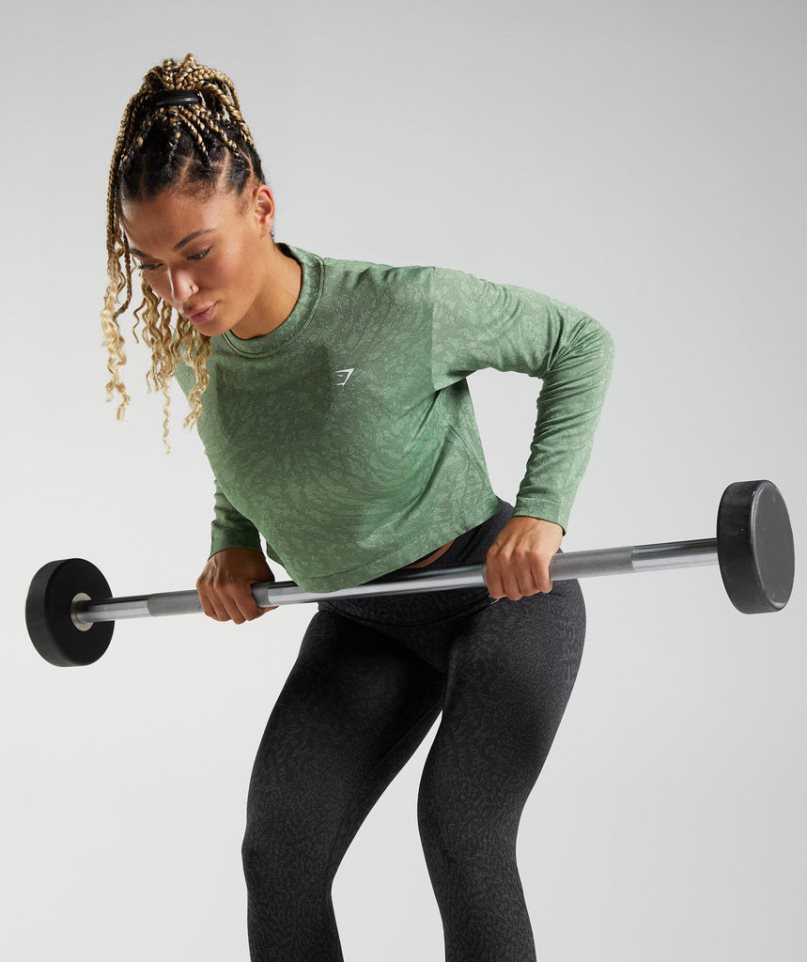 Gymshark Adapt Animal Seamless Long Sleeve Top Női Póló Zöld | HU-H-045
