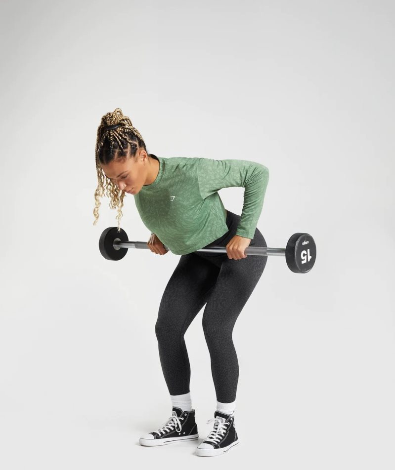 Gymshark Adapt Animal Seamless Long Sleeve Top Női Póló Zöld | HU-H-045
