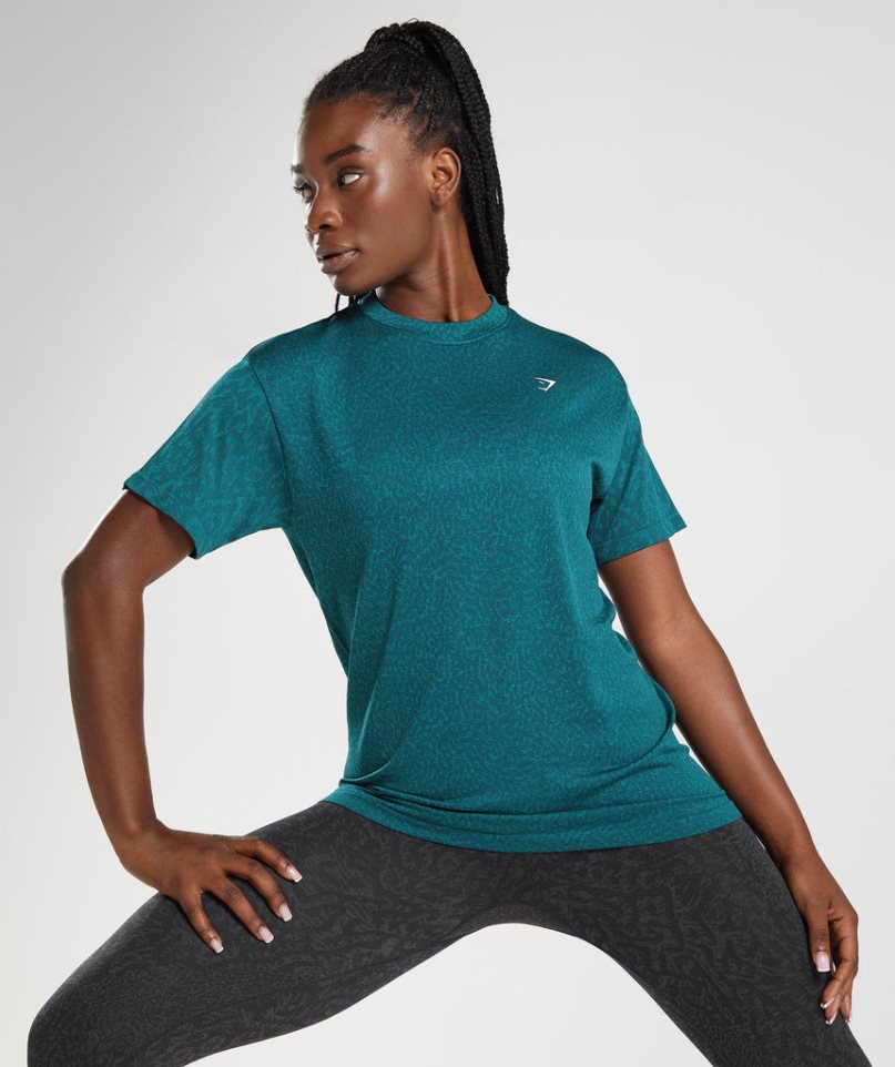 Gymshark Adapt Animal Seamless Női Póló Türkiz | HU-G-052