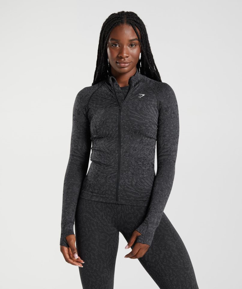 Gymshark Adapt Animal Zip Through Női Kabát Fekete | HU-C-482