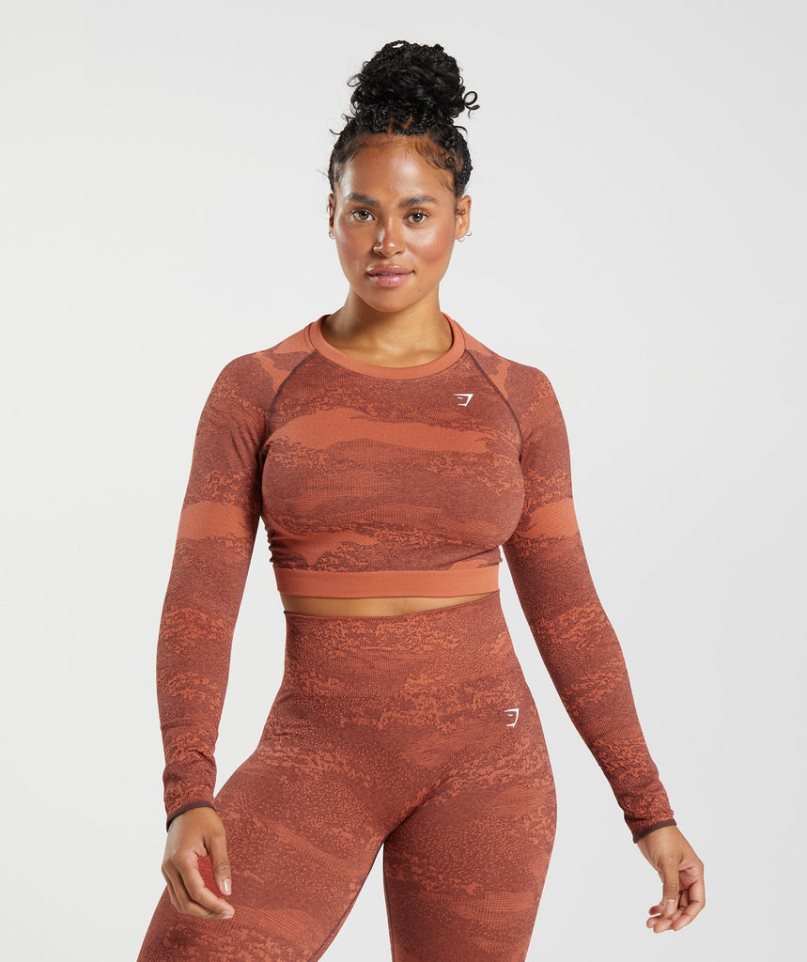 Gymshark Adapt Camo Seamless Csipke Up Back Top Női Póló Barna | HU-O-450