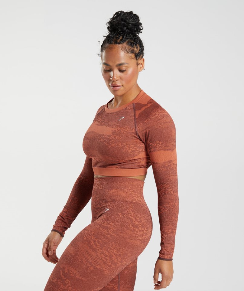 Gymshark Adapt Camo Seamless Csipke Up Back Top Női Póló Barna | HU-O-450