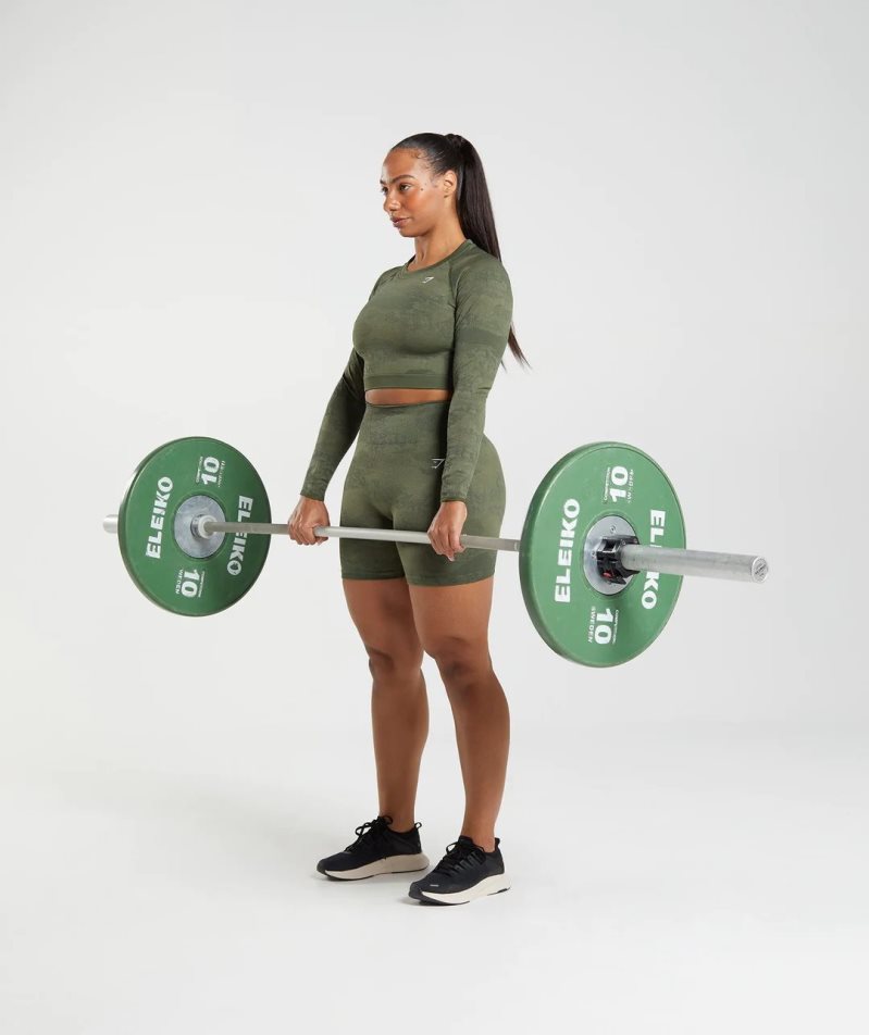 Gymshark Adapt Camo Seamless Csipke Up Back Top Női Póló Olivazöld | HU-T-039