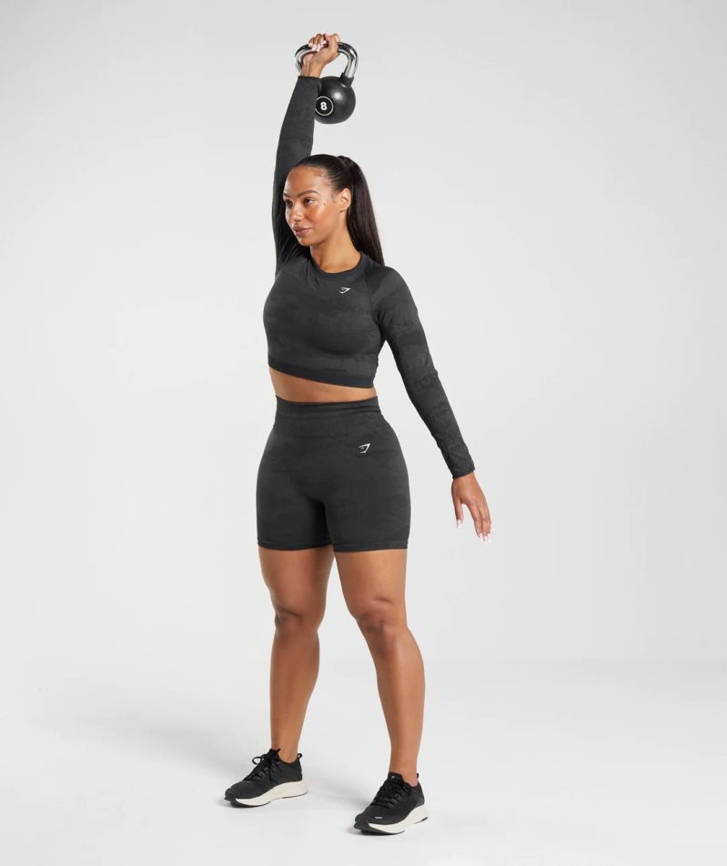 Gymshark Adapt Camo Seamless Csipke Up Back Top Női Póló Fekete | HU-V-046