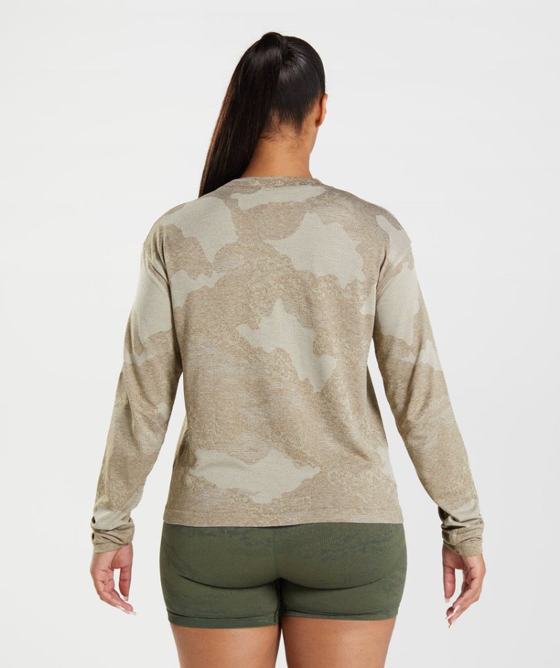 Gymshark Adapt Camo Seamless Long Sleeve Top Női Póló Szürke | HU-A-784