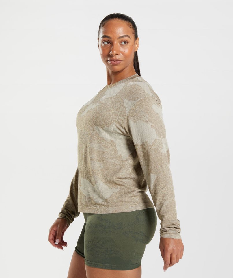 Gymshark Adapt Camo Seamless Long Sleeve Top Női Póló Szürke | HU-A-784