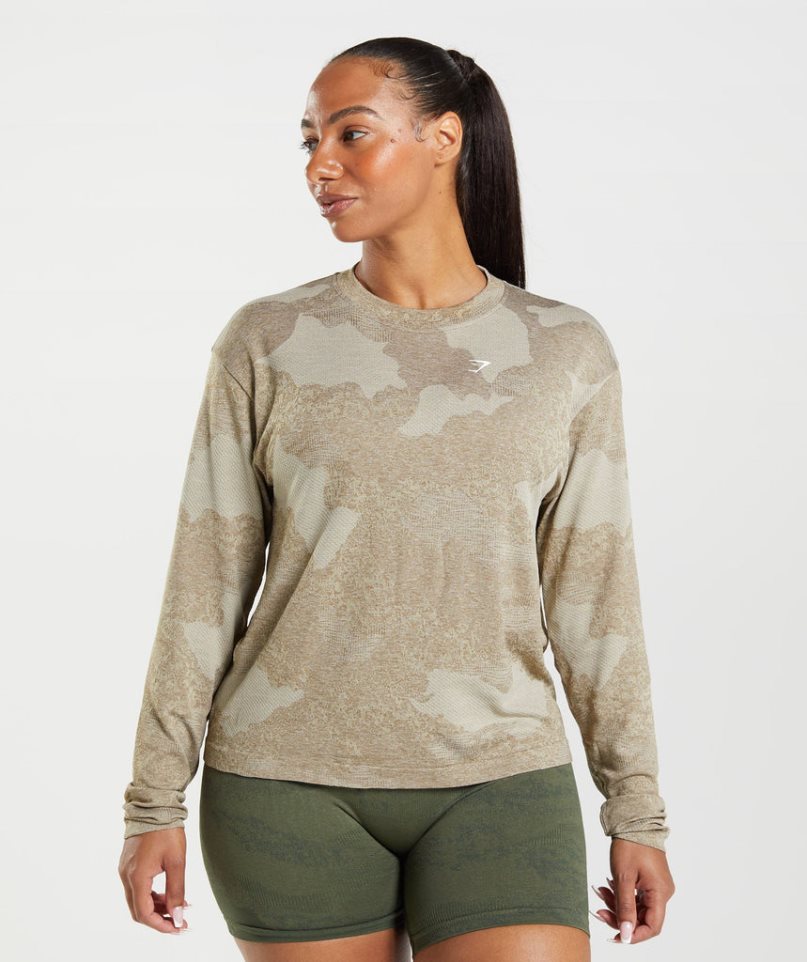 Gymshark Adapt Camo Seamless Long Sleeve Top Női Póló Szürke | HU-A-784