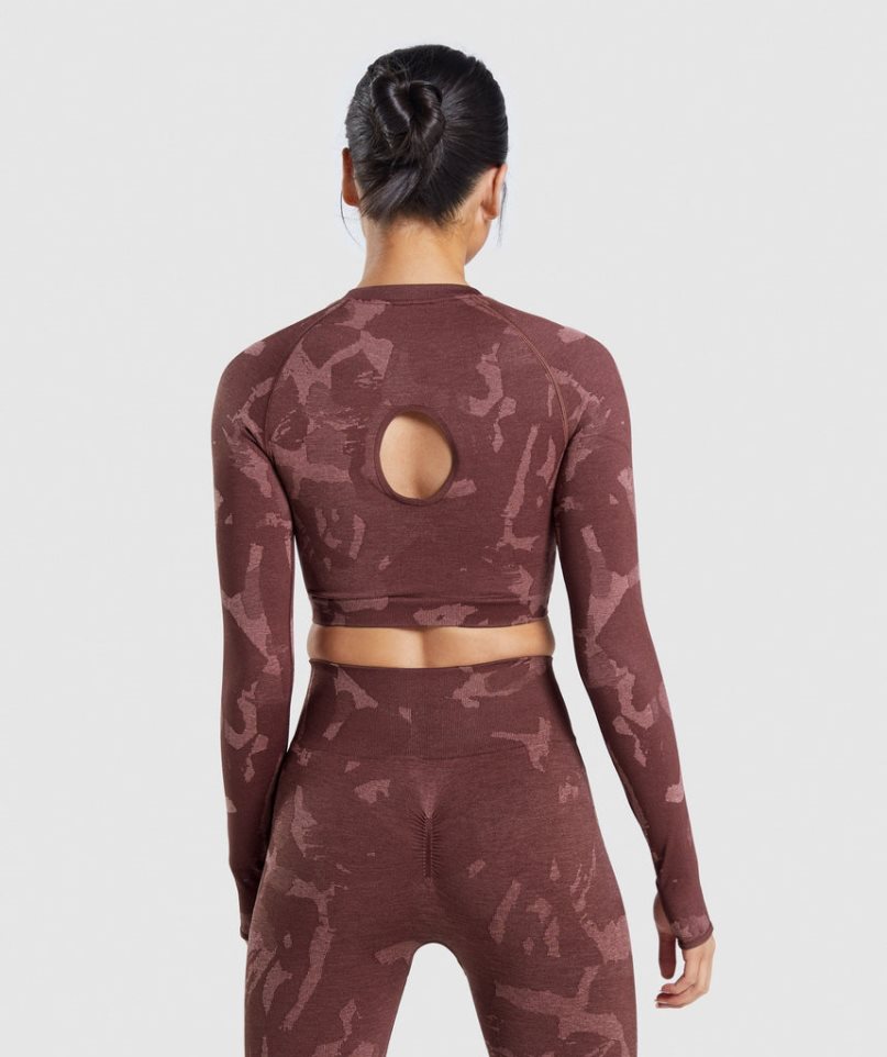 Gymshark Adapt Camo Seamless Long Sleeve Női Vágott Felsők Barna | HU-H-319
