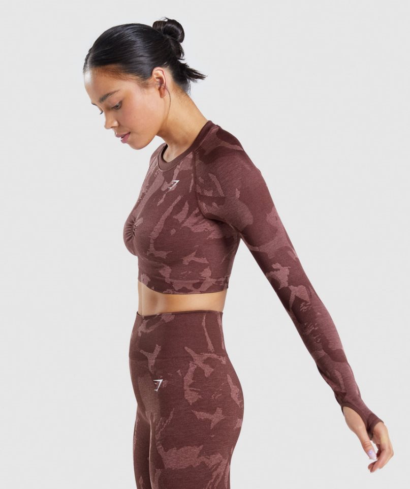 Gymshark Adapt Camo Seamless Long Sleeve Női Vágott Felsők Barna | HU-H-319