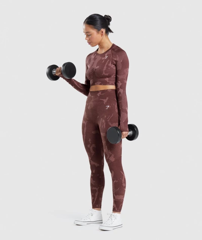 Gymshark Adapt Camo Seamless Long Sleeve Női Vágott Felsők Barna | HU-H-319