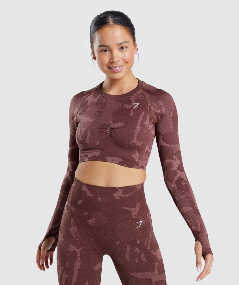 Gymshark Adapt Camo Seamless Long Sleeve Női Vágott Felsők Barna | HU-H-319