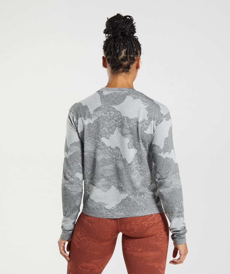 Gymshark Adapt Camo Seamless Long Sleeve Top Női Póló Szürke | HU-M-157
