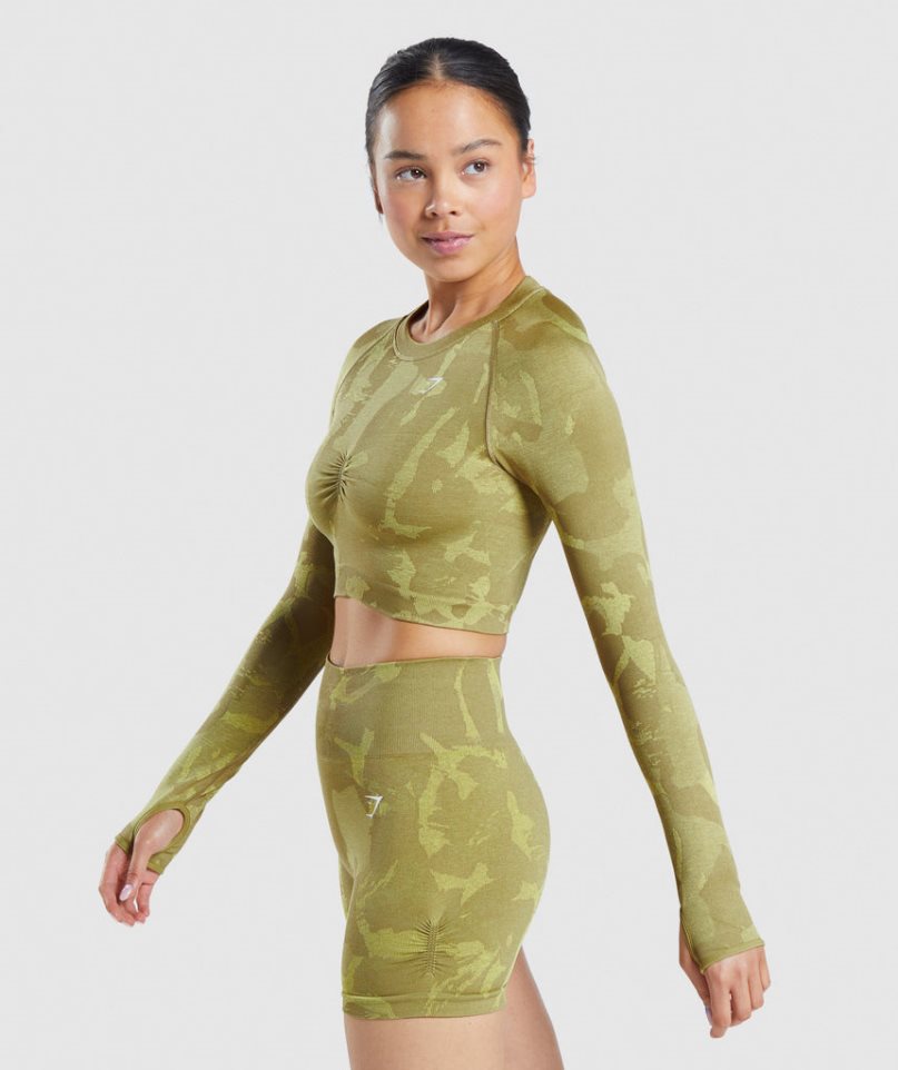 Gymshark Adapt Camo Seamless Long Sleeve Női Vágott Felsők Zöld | HU-X-973